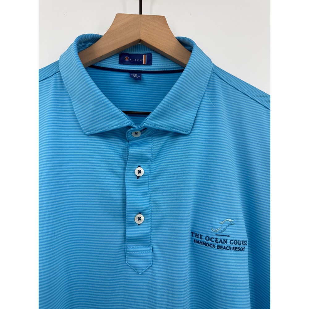 Stitch Polo Shirt XXL Blue Striped The Ocean Course Hammock Beach Resort FL Golf